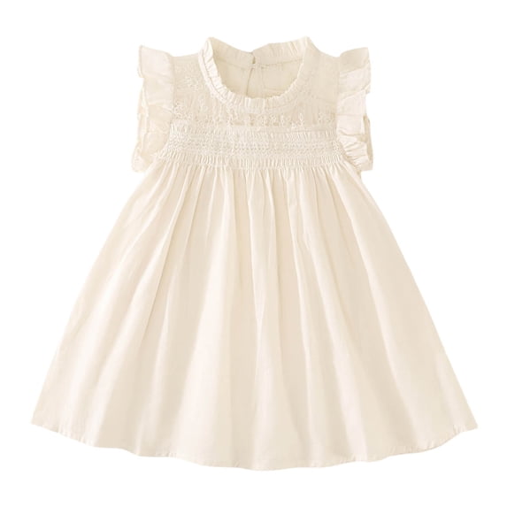 Daznico Toddler Girl Coton Linen Dress Ruffle Sleeve Haer Sleeveless Kids Casual Dresses,18-24 Months