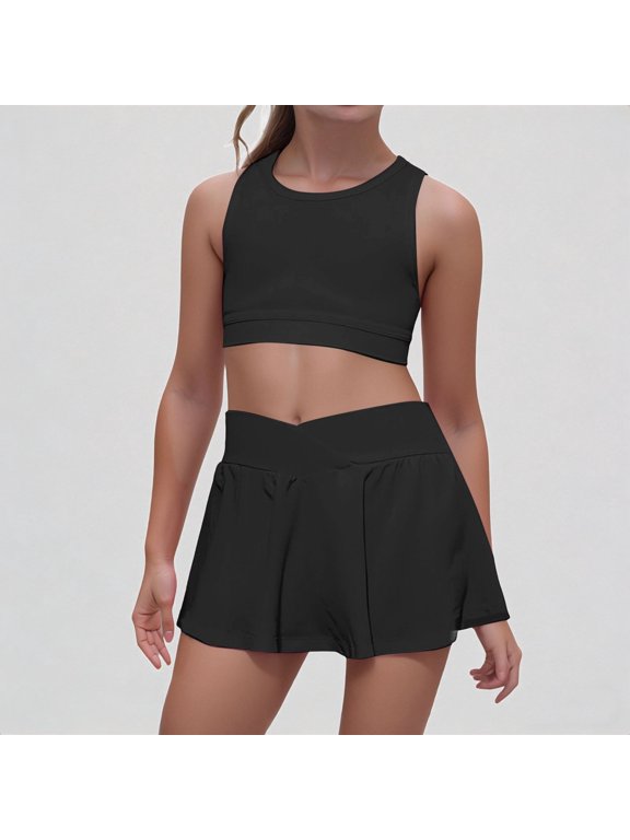 Toddler Girls 2-Piece Active Set Racerback Crop Top & Crossover Skort Stretchy Breathable for Tennis & Dance,S