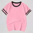 thumbnail image 1 of Daznico Toddler Girls Short Sleeve T-Shirt Contrast Stripe Crew Neck Soft Cotton Breathable Casual Versatile for Daily School Playwear,10-11 Years, 1 of 4