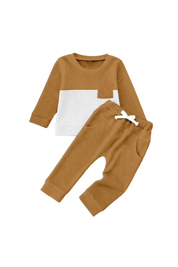 Two Tone Long Sleeve Crewneck Pullover and Pants Outfit for Toddler and Little Boys Comfortable Casual Playwear,2-3 Years