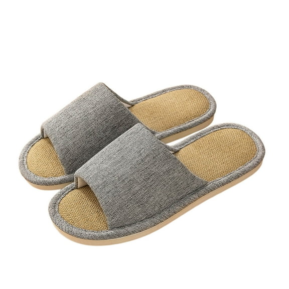 Daznico Unisex Linen House Slippers - Summer Thick Sole Non- Indoor Shoes, Breathable Comfort for Men & Women,Color:Grey,Size:9.5