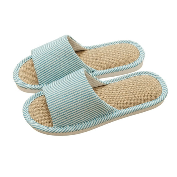 Daznico Unisex Linen House Slippers - Summer Thick Sole Non- Indoor Shoes, Breathable Comfort for Men & Women,Color:Sky Blue,Size:8.5