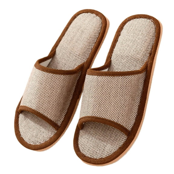 Daznico Unisex Linen Slippers - Summer Thick Sole Non- Indoor House Shoes, Breathable Comfort for Men & Women,Color:Brown,Size:5.5