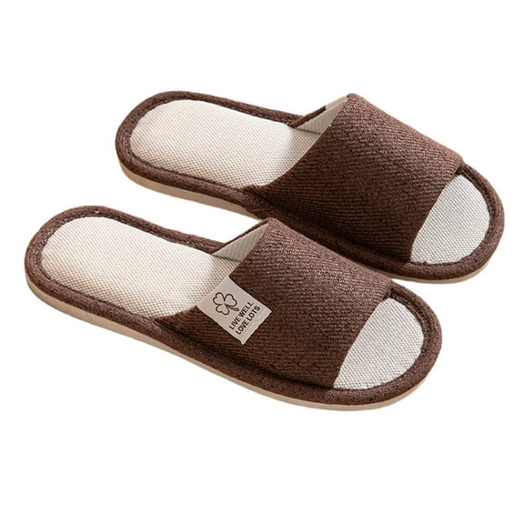 Daznico Unisex Linen Slippers for Summer - Thick Sole Non- Indoor House Shoes, Breathable Comfort for Men & Women,Color:Coffee,Size:7.5