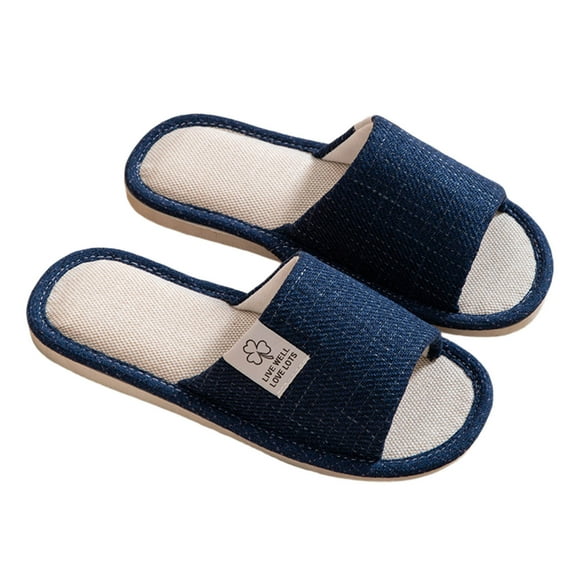 Daznico Unisex Linen Slippers for Summer - Thick Sole Non- Indoor House Shoes, Breathable Comfort for Men & Women,Color:Navy,Size:8.5