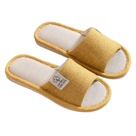 Daznico Unisex Linen Slippers for Summer - Thick Sole Non- Indoor House Shoes, Breathable Comfort for Men & Women,Color:Yellow,Size:5.5