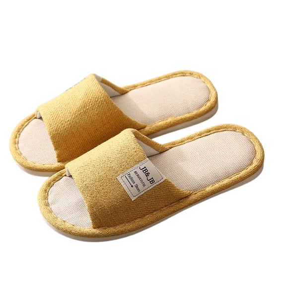 Daznico Unisex Linen Slippers for Summer - Thick Sole Non- Indoor House Shoes Breathable Comfort for Men & Women,Color:Yellow,Size:6.5