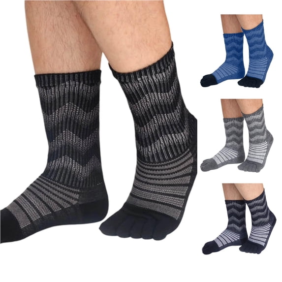 Daznico Unisex Mid Crew Split Five Toe Socks Ribbed Wave Striped Knit Breathable Thermal Stretch Stockings for Hiking Running Outdoor Sports Daily Comfort