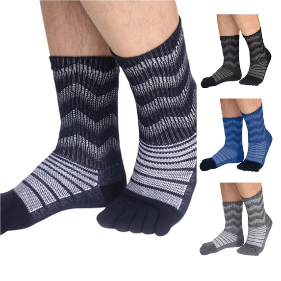 Daznico Unisex Mid Crew Split Five Toe Socks Ribbed Wave Striped Knit Breathable Thermal Stretch Stockings for Hiking Running Outdoor Sports Daily Comfort
