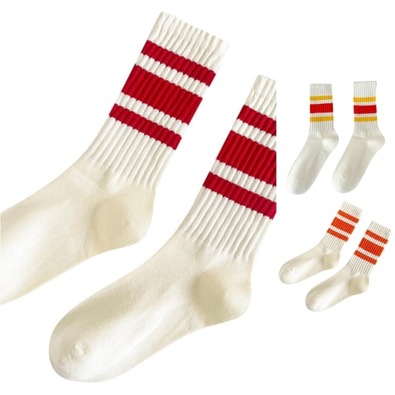 Daznico Unisex Ribbed Knit Mid Crew Socks Multi Striped Elastic Breathable Stretch Stockings s Footwear for Daily Casual Outfits