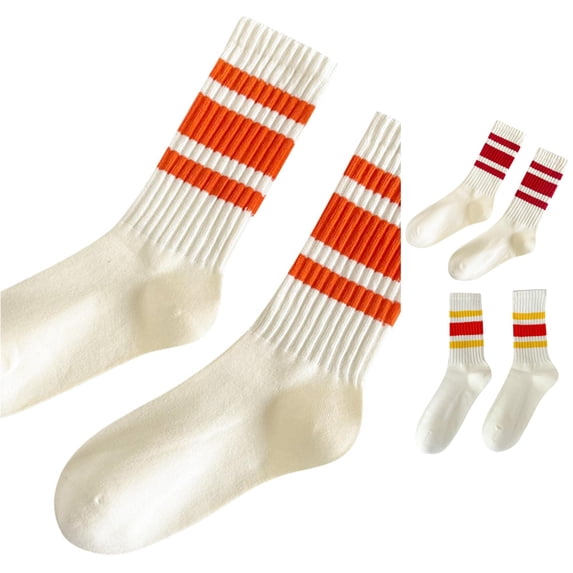 Daznico Unisex Ribbed Knit Mid Crew Socks Multi Striped Elastic Breathable Stretch Stockings s Footwear for Daily Casual Outfits
