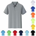 thumbnail image 1 of Daznico Unisex Solid Lapel Short Sleeve Polo Shirt Single Button Breathable Loose Fit Work Casual Summer Daily Basic Top,4XL, 1 of 4