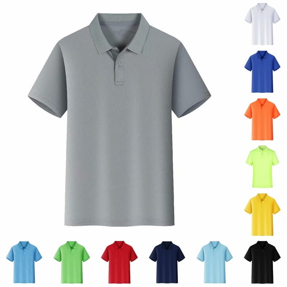 Daznico Unisex Solid Lapel Short Sleeve Polo Shirt Single Button Breathable Loose Fit Work Casual Summer Daily Basic Top,4XL