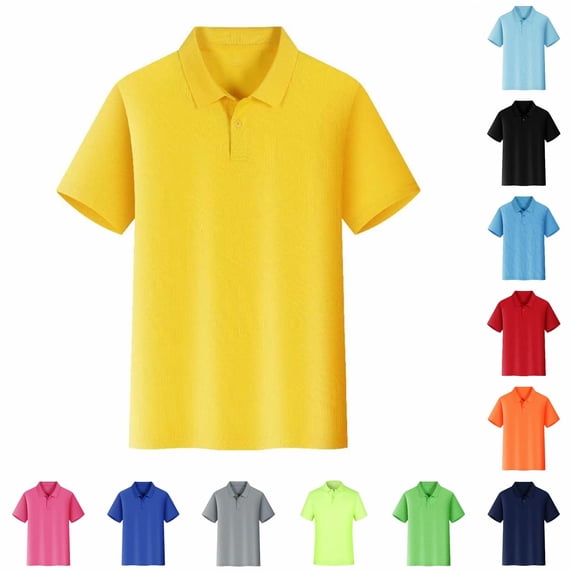Daznico Unisex Solid Lapel Short Sleeve Polo Shirt Single Button Breathable Loose Fit Work Casual Summer Daily Basic Top,XXL