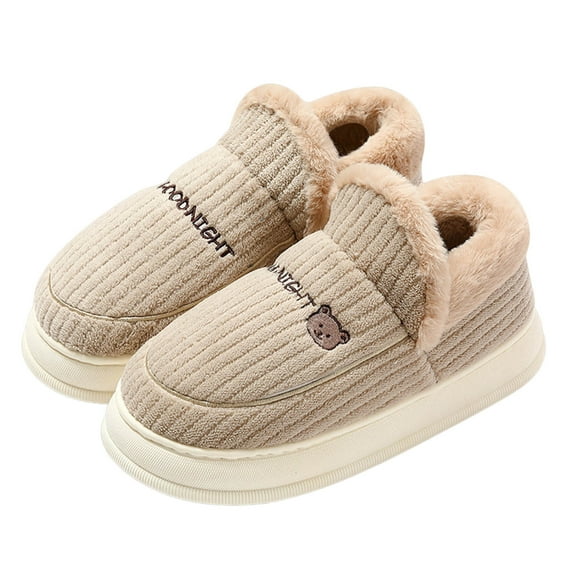 Daznico Unisex Winter Slippers - Plush Closed-Back House Shoes with Non- Sole, Warm Indoor Comfort,Color:Khaki,Size:10.5