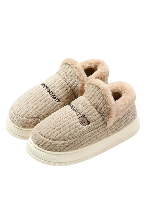 Unisex Winter Slippers - Plush Closed-Back House Shoes with Non- Sole, Warm Indoor Comfort,Color:Khaki,Size:6.5