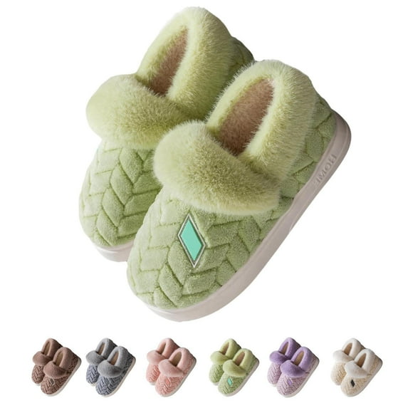 Daznico Unisex Winter Slippers - Plush Closed-Back House Shoes with Thickened Sole, Non- Indoor Comfort,Color:Green,Size:9