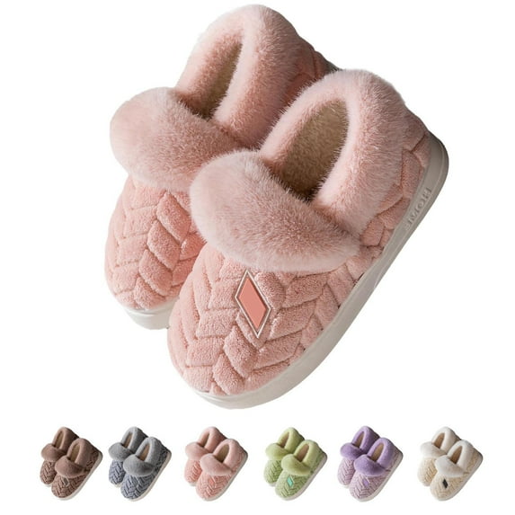 Daznico Unisex Winter Slippers - Plush Closed-Back House Shoes with Thickened Sole, Non- Indoor Comfort,Color:Pink,Size:8