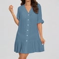 thumbnail image 1 of Daznico V Neck Ruffle Trim Button Cardigan Women Beach Cover Up Casual Dress,L, 1 of 5