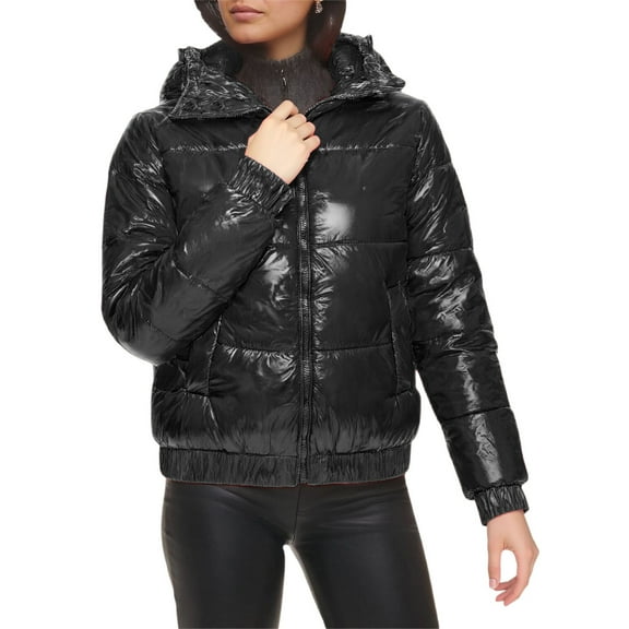 Daznico Water Puffy Jacket Hooded Long Sleeve Loose Fit Casual Outerwear Glossy Quilted Coat for Winter Insulated Warm Coat Lightweight,Jackets for Women,XL