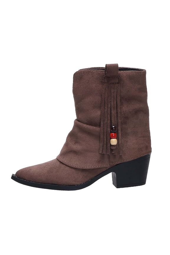 Winter Boots for Women,Oversized Boots for International Trade Heel Boots Retro Pleated Puffy Boots Pointed Toe,Shoes for Winter,Size:9.5