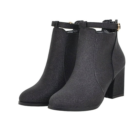 Daznico Winter Boots for Women,Winter Ankle Boots Heel Round Toe Glitter Booties Warm Lined Casual on Footwear for Ladies,Shoes for Winter,Size:4