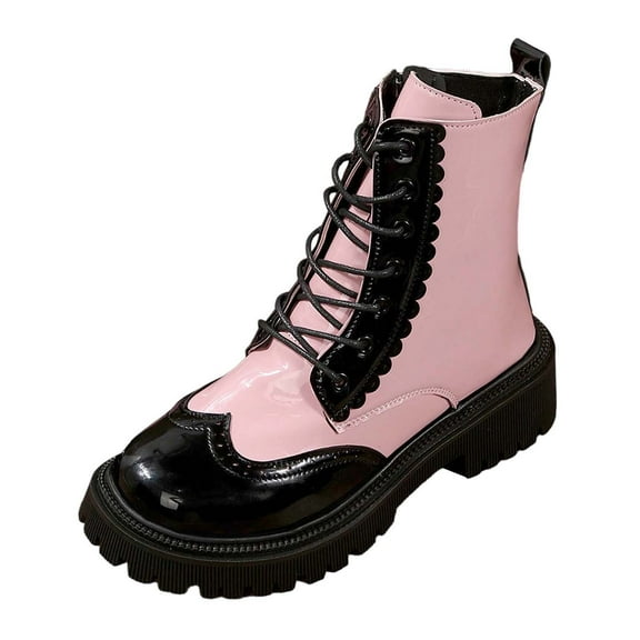 Daznico Winter Boots for Women,Lace Up Boots with Round Toe Mid Heel and Heel In Two Tone Colors Oversized Sizes Boots,Shoes for Winter,Size:9