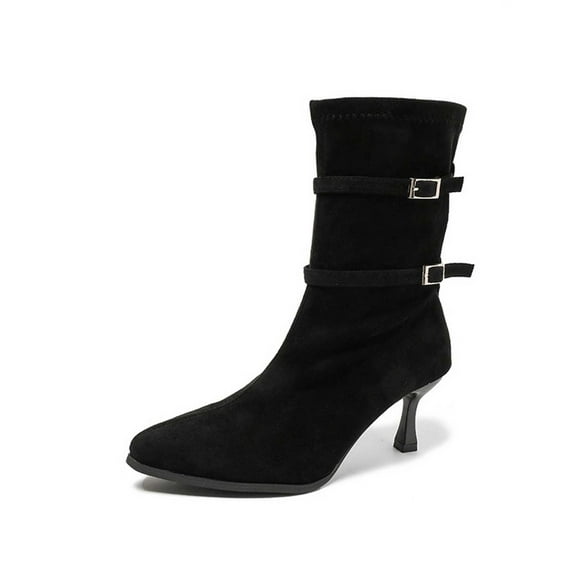 Daznico Winter Boots for Women,Mid Calf Boots with Pointed Toe and Stiletto Heel for Casual,Shoes for Winter,Size:8