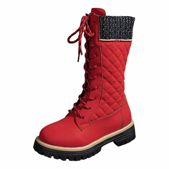 Daznico Winter Boots for Women,Mid Calf Winter Boots Knit Round Toe Lace Up Riding Boots Warm Non Outdoor Footwear,Shoes for Winter,Size:8