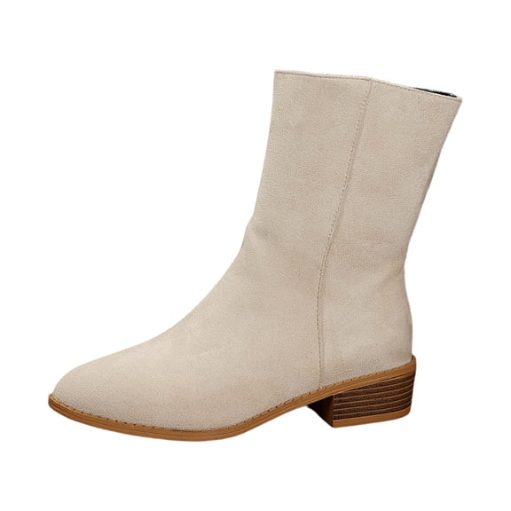 Daznico Winter Boots for Women,Women Solid Autumn Square Heels Lace Up Short Booties Round Toe Shoes,Shoes for Winter,Size:6