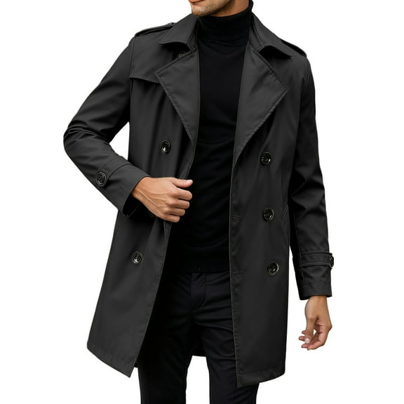 Daznico Winter Coats for Men,Classic British Style Anorak Coat Double Lapel Outerwear Jacket for Gentlemen Casual and formal Wear Durable Fabric,Size:4XL