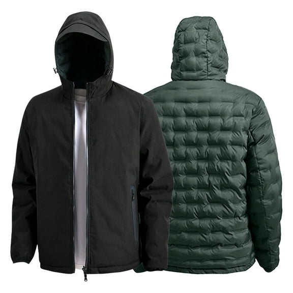 Daznico Winter Coats for Men,Reversible Hooded Jacket Winter Warm Lined Coat Outdoor Casual Thickened Quilted Stand Collar Windproof Lightweight Fit,Size:XL