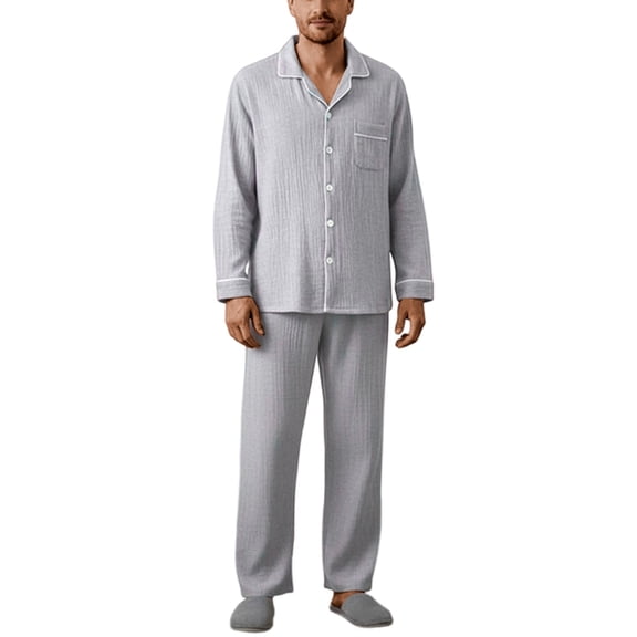 Daznico Winter Coats for Men,Woven Crepe Collar Sleepwear for All Comfort Long Sleeve Pajamas and Pants Soft Fabric Home Wear,Size:L