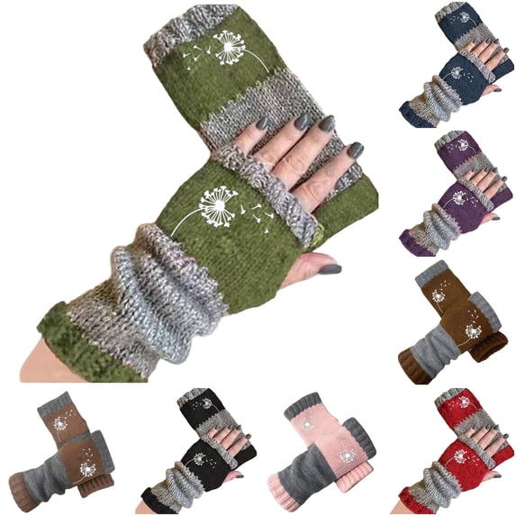 Daznico Winter Gloves, Autumn Winter Open Toe Knit with Patchwork Embroidery for Warm Mittens Style Touchscreen Friendly Cozy
