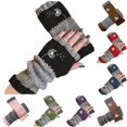 thumbnail image 1 of Daznico Winter Gloves, Autumn Winter Open Toe Knit with Patchwork Embroidery for Warm Mittens Style Touchscreen Friendly Cozy, 1 of 3