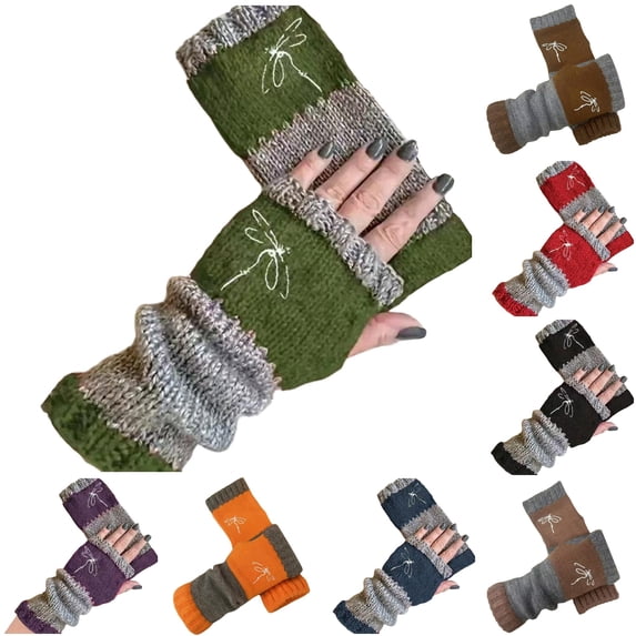 Daznico Winter Gloves, Winter Half Toe Knit with Embroidered Warm Legislative Design for Cozy Outdoor Use