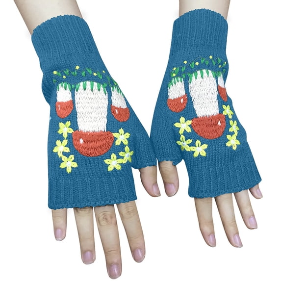 Daznico Winter Gloves, Winter Knitted Mittens with Embroidery Cozy Warm Lined for Cold Weather Outdoor Activities