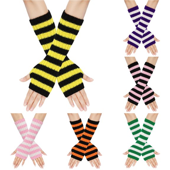 Daznico Winter Striped Fingerless Convertible Mittens with Touchscreen Texting Warm Knitted Handwear for Cold Weather