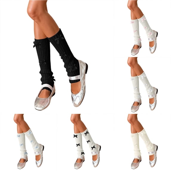 Daznico Women Calf High Slouch Ribbed Knit Socks Multi Satin Bow Stretch Stackable Thermal Leg Warmers for Balletcore Fall Winter Daily Skirt Matching Outfits