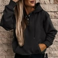 thumbnail image 1 of Daznico Women Casual Half Buttons Sweatshirt Hooded Strap Long Sleeve Loose Top Drawstring Hoodies with Pocket,Women's Hoodies & Sweatshirts-Black-L, 1 of 6