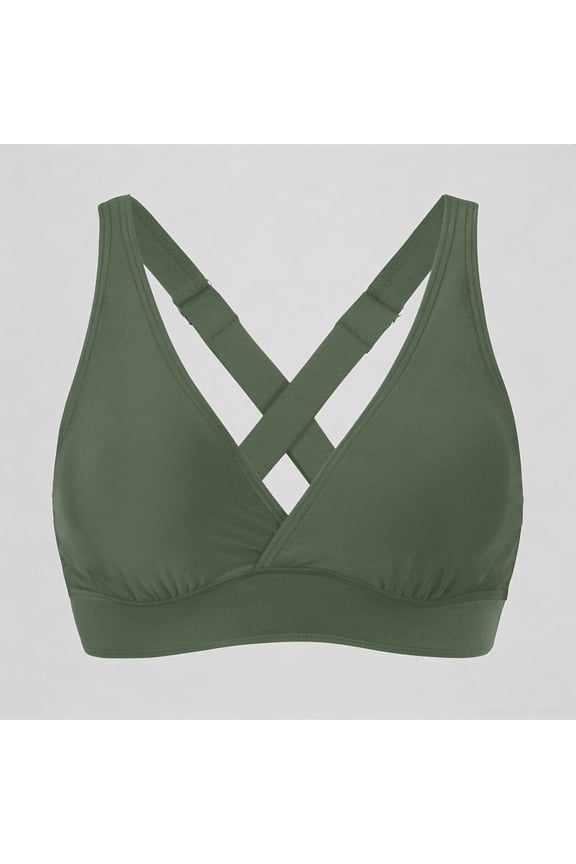 Women Elastic Swimwear Tops Underwire Full Coverage Bikini Top Push Up Swim Crop Top Tie Back Bathing Suit Tops,L