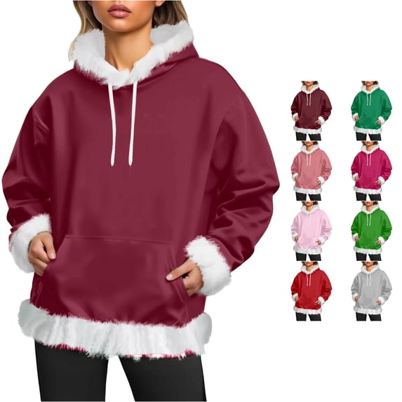 Daznico Women Hooded Sweatshirt Long Sleeve Pullover with Kangaroo Pocket Soft Warm Winter Holiday Loungewear Outerwear Top,6XL