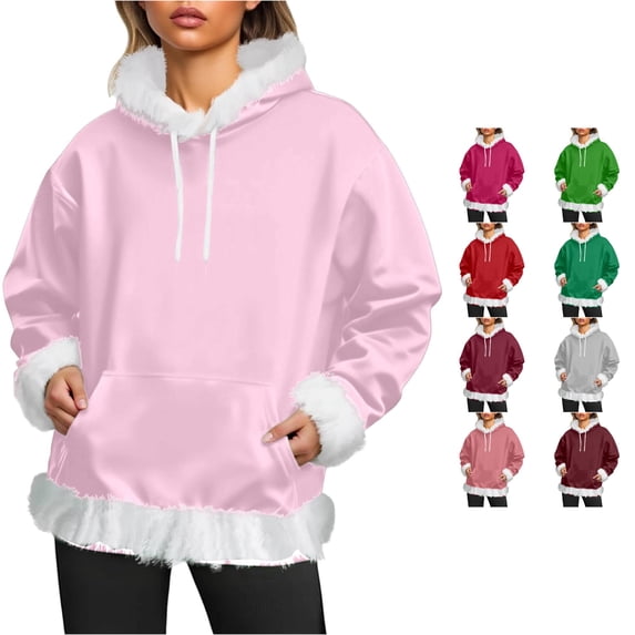 Daznico Women Hooded Sweatshirt Long Sleeve Pullover with Kangaroo Pocket Soft Warm Winter Holiday Loungewear Outerwear Top,XXL