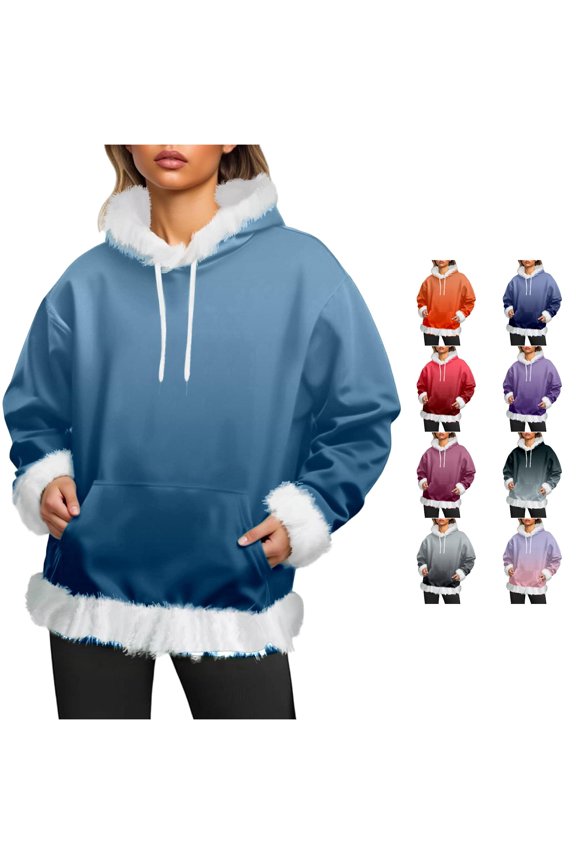 Women Trim Hooded Sweatshirt Long Sleeve Pullover with Kangaroo Pocket Soft Warm Winter Street Loungewear Outerwear Top,XXS
