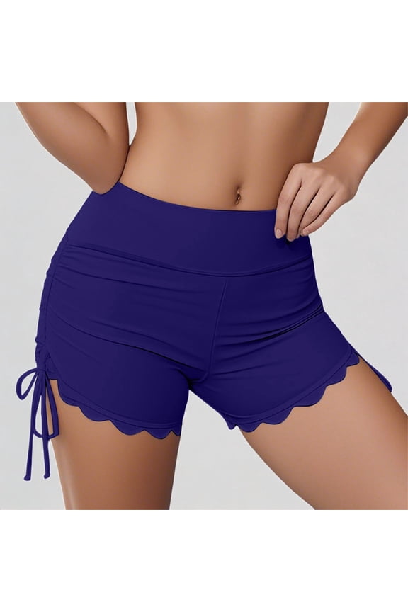 Women High Waisted Bikini Bottom Retro Ruched Swim Short Shirred Tankinis Brief Swimming Trunks,L
