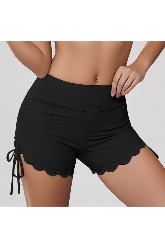 Women High Waisted Bikini Bottom Retro Ruched Swim Short Shirred Tankinis Brief Swimming Trunks,S