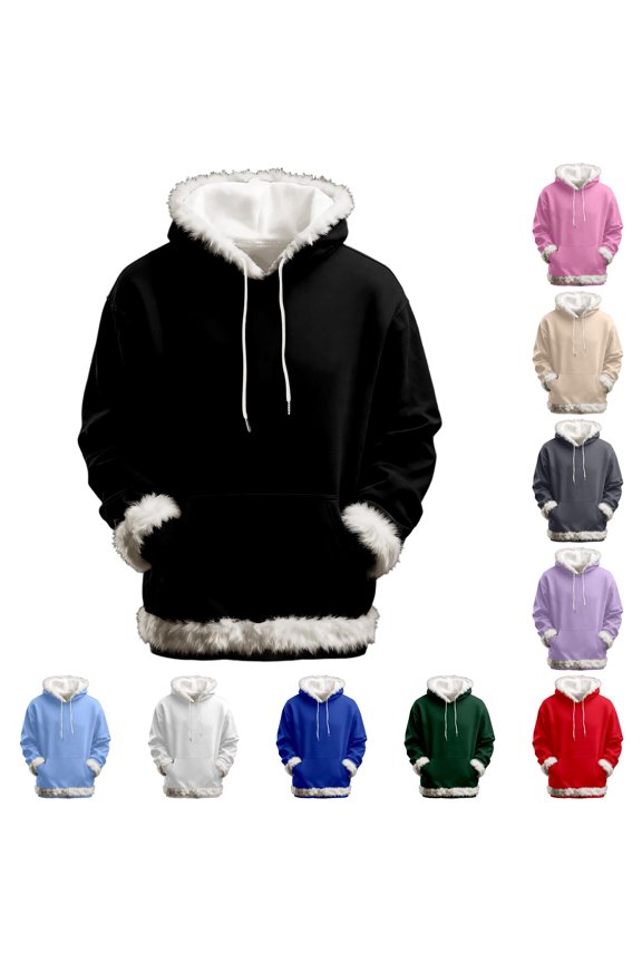 Women Hooded Sweatshirt Full Faux Fur Trim On Hood Cuffs Hem Long Sleeve Pullover with Kangaroo Pocket Soft Warm Winter Street Outerwear,S