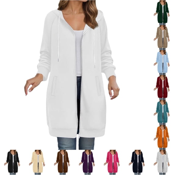 Daznico Women Longline Zip Up Hoodie Jacket Raglan Long Sleeve Side Pockets Loose Fall Winter Soft Lightweight Open Front Hooded Cardigan Sweatshirt,M