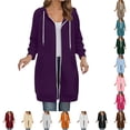 thumbnail image 1 of Daznico Women Longline Zip Up Hoodie Jacket Raglan Long Sleeve Side Pockets Loose Fall Winter Soft Lightweight Open Front Hooded Cardigan Sweatshirt,XL, 1 of 4