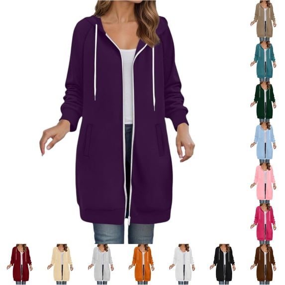 Daznico Women Longline Zip Up Hoodie Jacket Raglan Long Sleeve Side Pockets Loose Fall Winter Soft Lightweight Open Front Hooded Cardigan Sweatshirt,XL